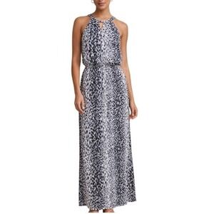 Banana Republic Gray Abstract Spotted Halter Maxi Dress Size 8